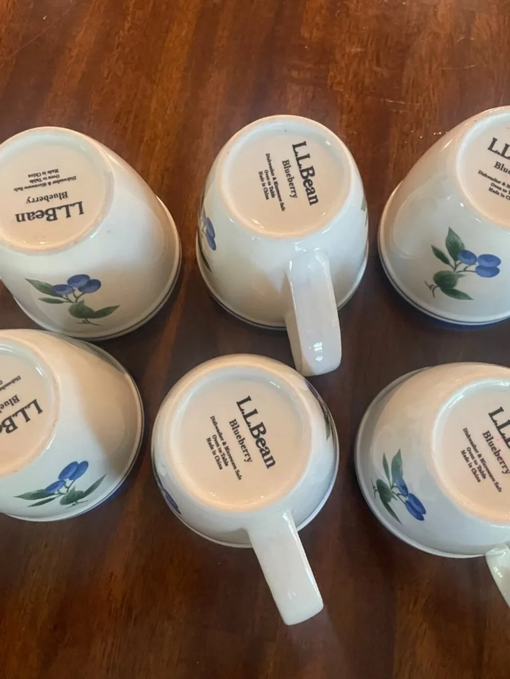 Set Of 6 LL Bean Stoneware Blueberry (Retired) 12oz Coffee Mugs Cups 2-Sided